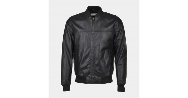Men's Black Shiny Lamb Leather Bomber Jacket